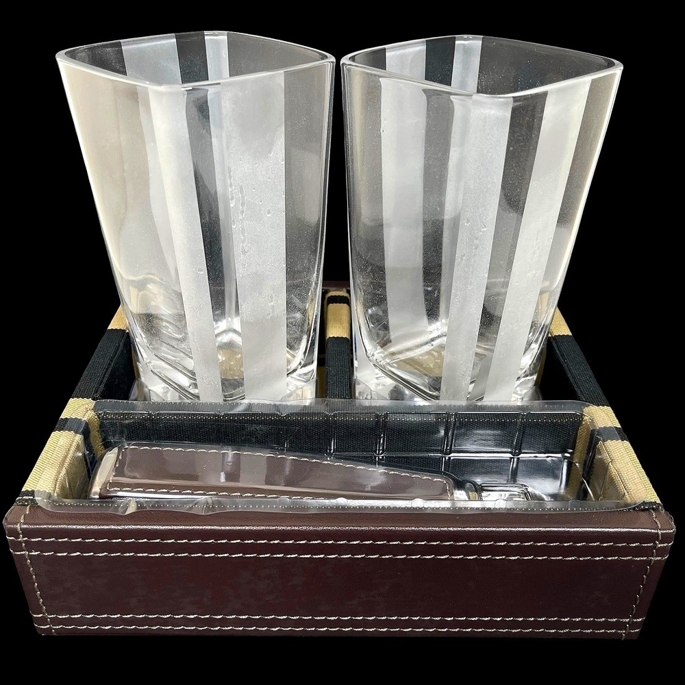 Thomas O'Brien Striped Sport Beer Set Brown Glassware Bottle Opener Tray